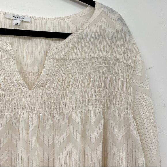 Maette Cream & Gold Striped Metallic Long Sleeve Blouse Womens 2X Boho Shirt Top - Picture 6 of 7